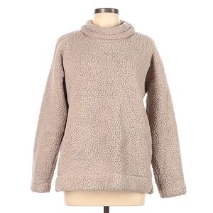 Jones New York Fleece Sweater Large Tan Beige Mock Neck